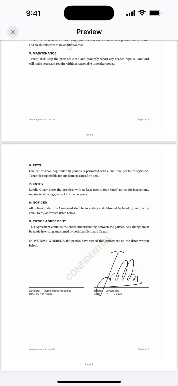 PDF export options with page numbers, watermark and password